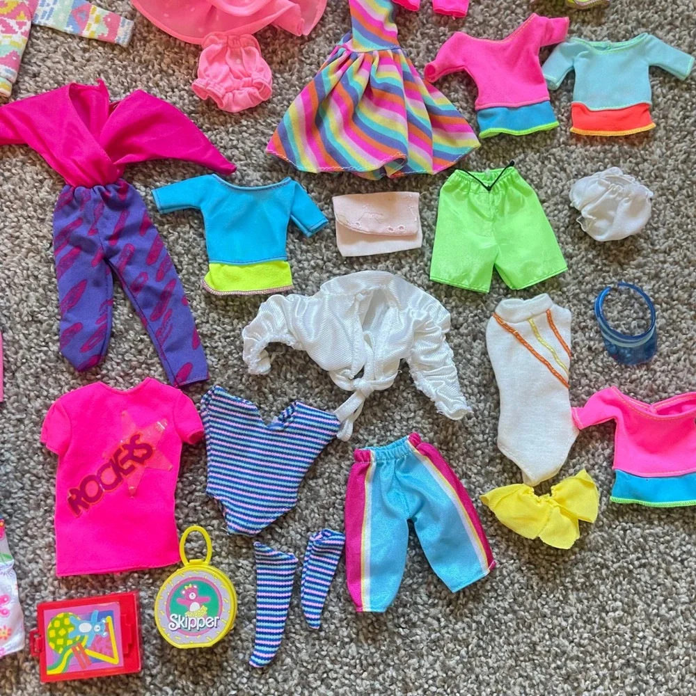 Vtg 60+ Piece Lot Barbie Doll Clothes 80s 90s Dresses Tops exercise neon workout